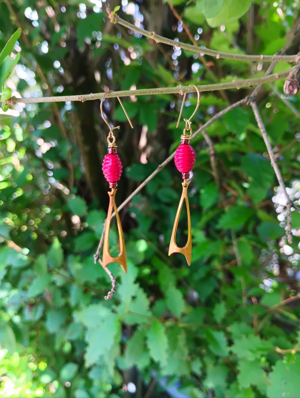 Handcrafted Gold-Tone Earrings with MaroonBeads